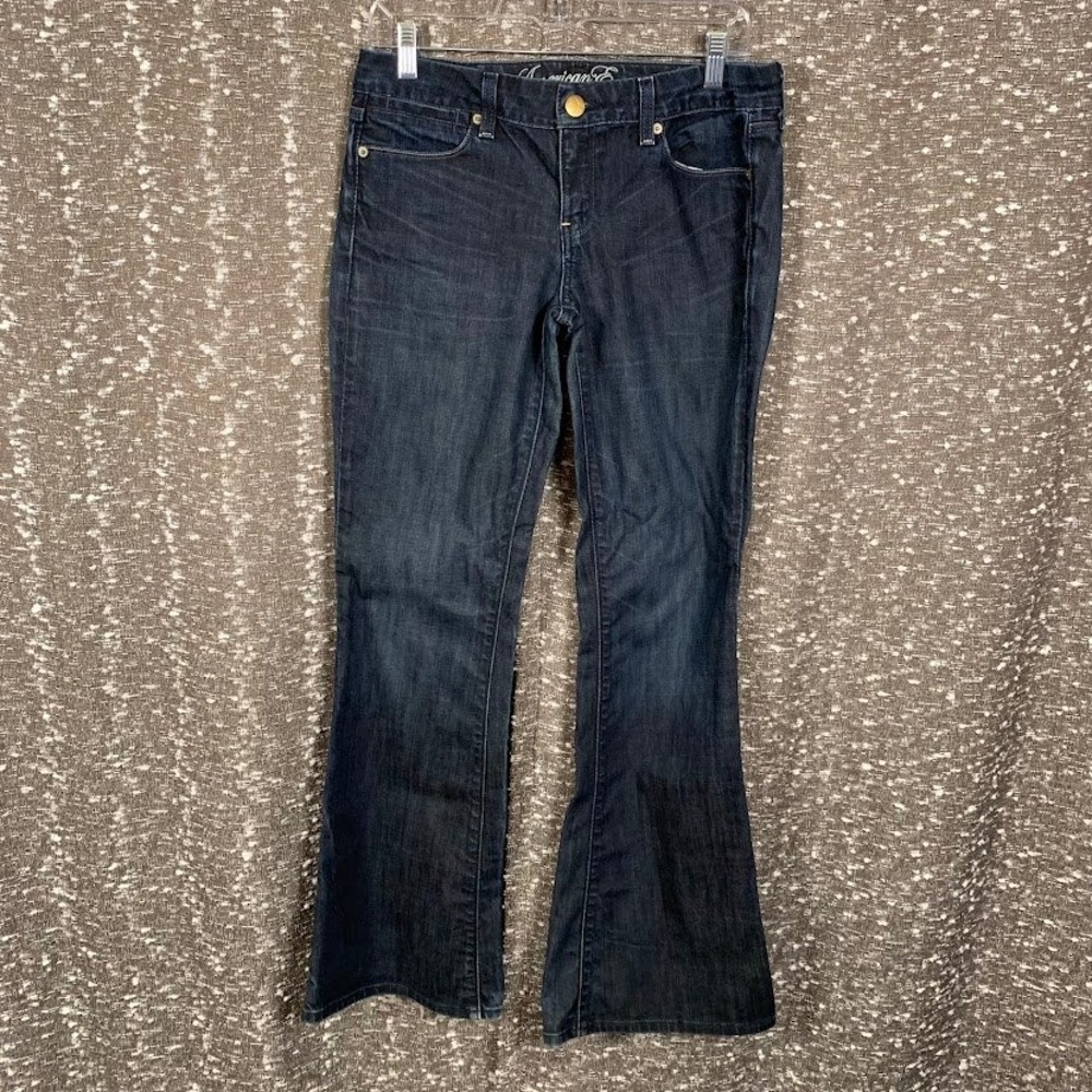 American Eagle Real Flare Denim Jeans Embroidered Pockets Low Rise Women's 8